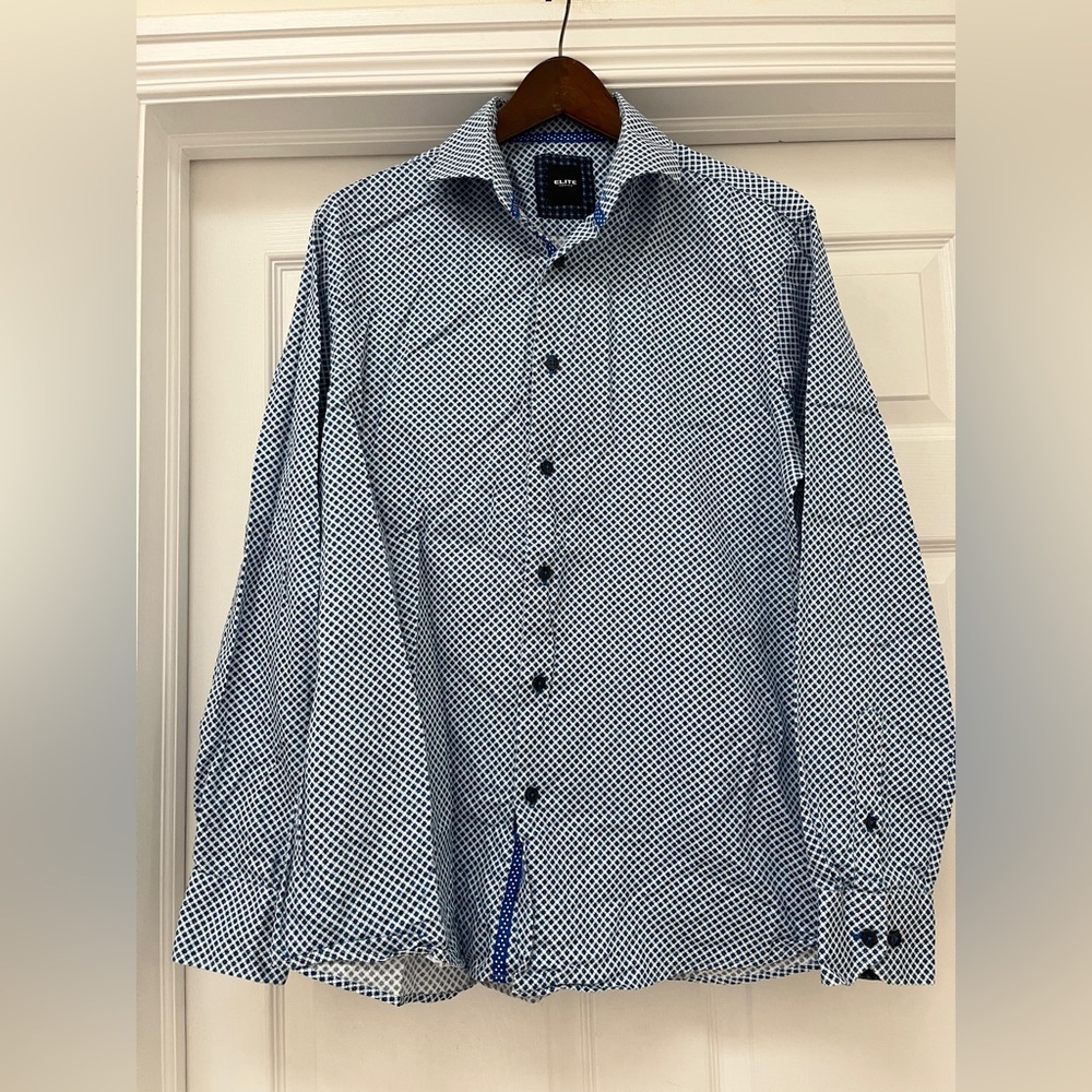 Elite Serica Blue and White Patterned Dress Shirt